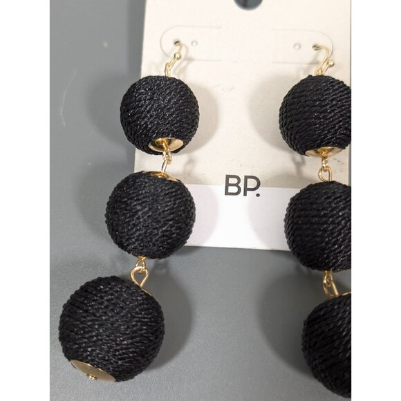 Nordstrom BP Black Round Stacked Bead Bold Statement Earrings Boho Runway - Picture 3 of 6